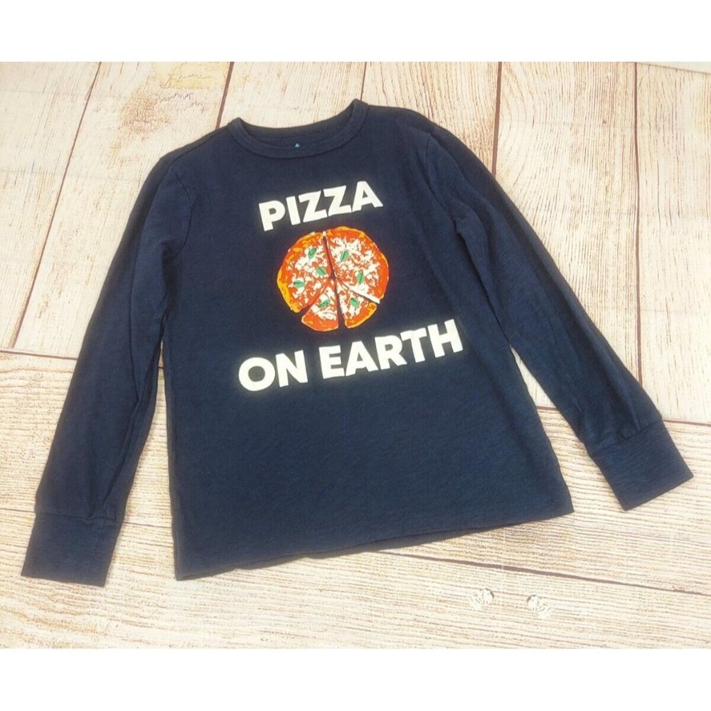 Kids Graphic T-Shirt Pizza On Earth Blue Size 8 100% Cotton Unisex Girls Boys T